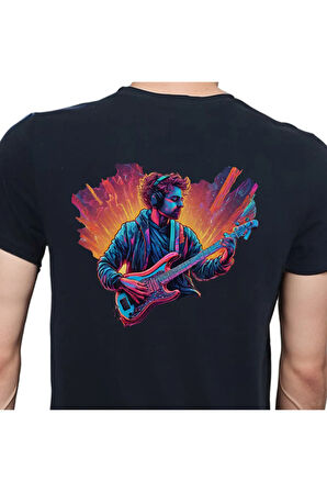 Neon Guitar T-shirt %100 Pamuklu Siyah Penye Basic Erkek Tişört