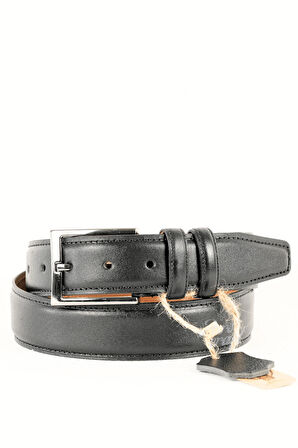 Parscraft Battal Boy / Büyük Beden 3,5 cm Siyah Klasik Erkek Hakiki Deri Kemer