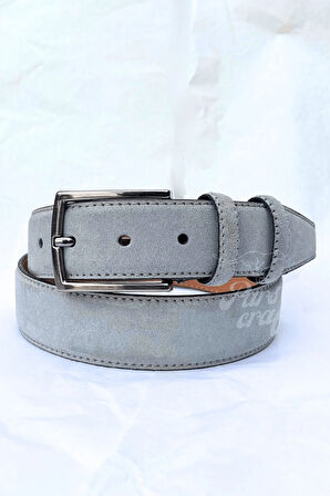Hakiki Süet Deri Gri Erkek Kemer 3,5 cm Orijinal Klasik Kumaş Pantolon Kemeri