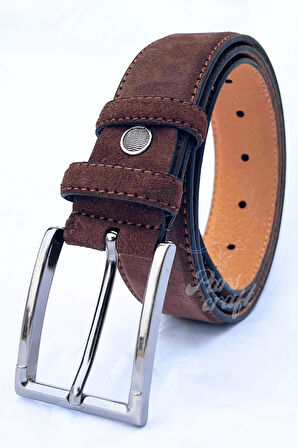 Hakiki Süet Deri Kahverengi Erkek Kemer 3,5 cm Orijinal Klasik Kumaş Pantolon Kemeri