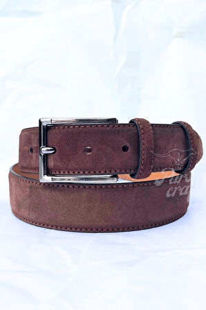 Hakiki Süet Deri Kahverengi Erkek Kemer 3,5 cm Orijinal Klasik Kumaş Pantolon Kemeri