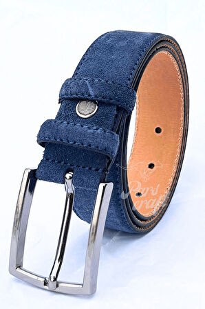 Hakiki Süet Deri Lacivert Erkek Kemer 3,5 cm Orijinal Klasik Kumaş Pantolon Kemeri