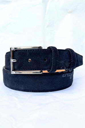 Hakiki Süet Deri Siyah Erkek Kemer 3,5 cm Orijinal Klasik Kumaş Pantolon Kemeri