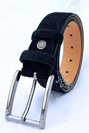 Hakiki Süet Deri Siyah Erkek Kemer 3,5 cm Orijinal Klasik Kumaş Pantolon Kemeri