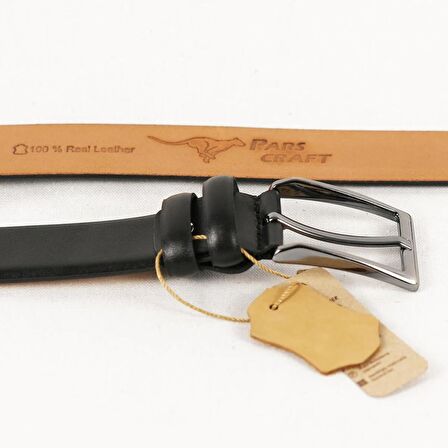 Hakiki Deri Erkek Kemer 3,5 cm Siyah Klasik Kumaş Pantolon Kemeri