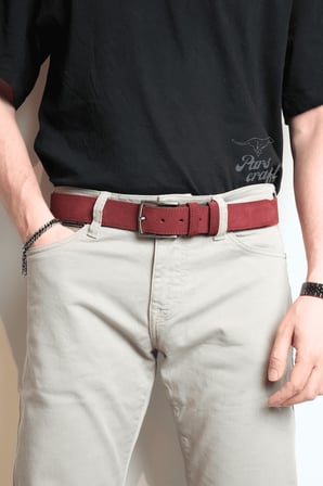 Hakiki Süet Deri Bordo 4 cm Erkek Kemer