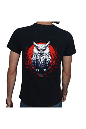 Owl T-shirt %100 Pamuklu Siyah Penye Basic Erkek Tişört