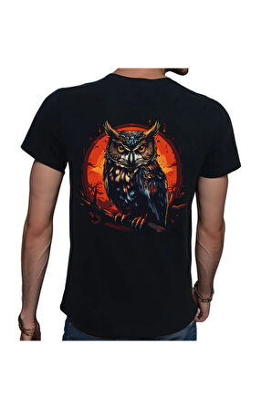 Owl T-shirt %100 Pamuklu Siyah Penye Basic Erkek Tişört