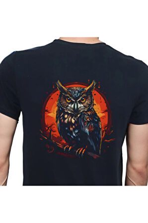 Owl T-shirt %100 Pamuklu Siyah Penye Basic Erkek Tişört