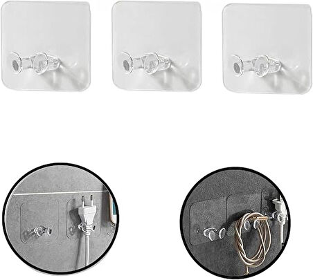 Microcase Güçlü Plastik Yapışkanlı Suya Dayanıklı Banyo Mutfak Eşya Havlu Vb Ürün Priz Askılığı 3 Adet  -Şeffaf AL4268
