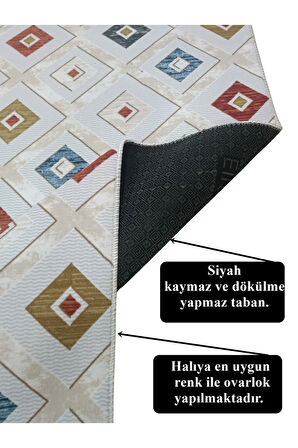 Renkli Kaymaz Tabanlı Kesme Yıkanabilir Hali Yolluk