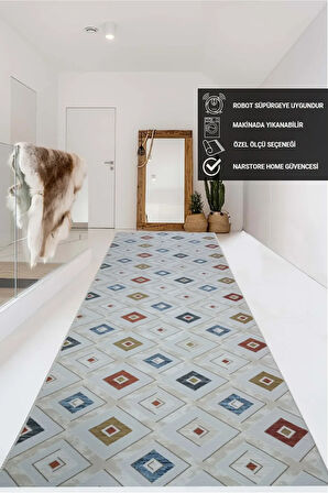 Renkli Kaymaz Tabanlı Kesme Yıkanabilir Hali Yolluk