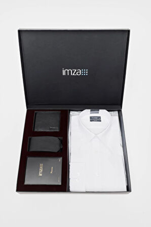 Beyaz Gömlek Slim Fit, Kravat, Cüzdan, Parfüm 4'lü Set, Damat Bohçası, Hediye Seti, Düğün Set