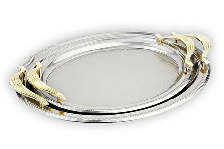 Schafer Ela 2 li Oval Çay Tepsisi-Platin01 1S1625-30050-PLT01