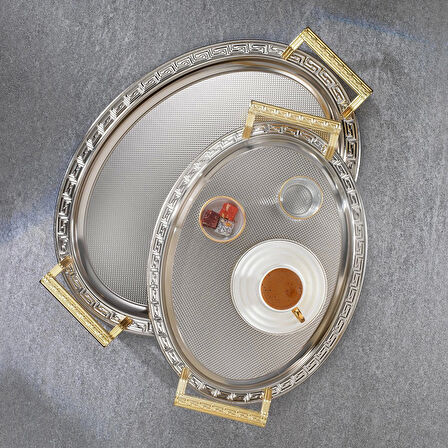 Schafer Ela 2 li Oval Çay Tepsisi-Platin02 1S1625-30050-PLT02