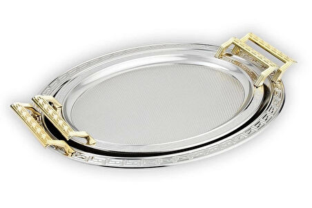 Schafer Ela 2 li Oval Çay Tepsisi-Platin02 1S1625-30050-PLT02