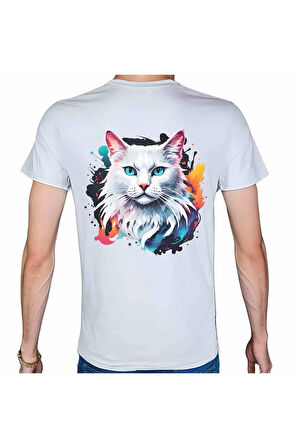 Splash Animal T-shirt %100 Pamuklu Beyaz Penye Basic Erkek Tişört