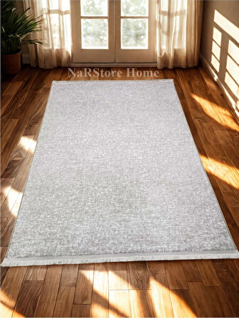 Düz Desen Bej Saçaklı Kaymaz Taban Kesme Yıkanabilir Halı Yolluk