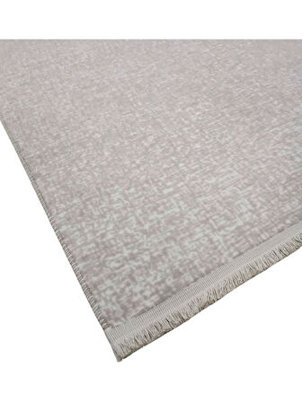 Düz Desen Bej Saçaklı Kaymaz Taban Kesme Yıkanabilir Halı Yolluk