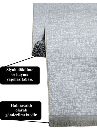 Düz Desen Gri Saçaklı Kaymaz Taban Kesme Yıkanabilir Halı Yolluk