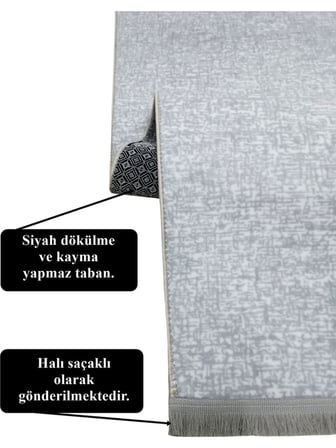 Düz Desen Gri Saçaklı Kaymaz Taban Kesme Yıkanabilir Halı Yolluk