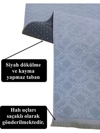 Elit Gri Kabartmalı Saçaklı Kaymaz Taban Yıkanabilir Kesme Yolluk Halı