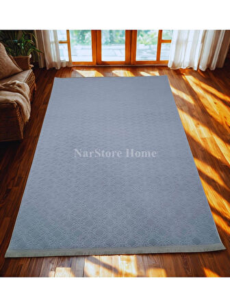 Elit Gri Kabartmalı Saçaklı Kaymaz Taban Yıkanabilir Kesme Yolluk Halı