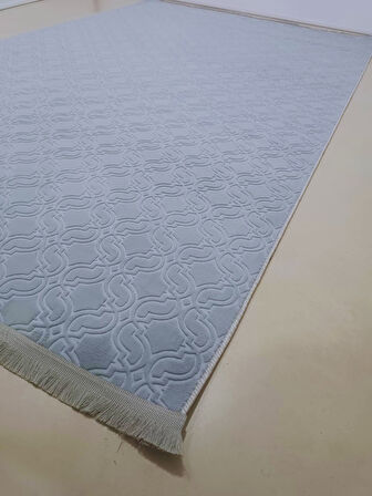 Elit Gri Kabartmalı Saçaklı Kaymaz Taban Yıkanabilir Kesme Yolluk Halı