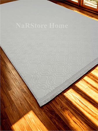 Elit Krem Saçaklı Kabartmalı Yıkanabilir Kaymaz Taban Kesme Yolluk Hal