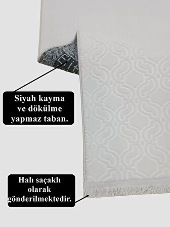Elit Krem Saçaklı Kabartmalı Yıkanabilir Kaymaz Taban Kesme Yolluk Hal