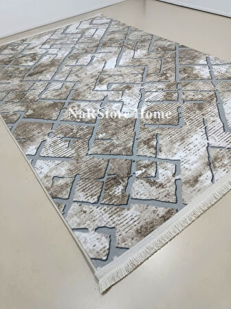 Gri Kahve Saçaklı Kaymaz Taban Yıkanabilir Kesme Yolluk Salon Mutfak Oturma Odası Halı