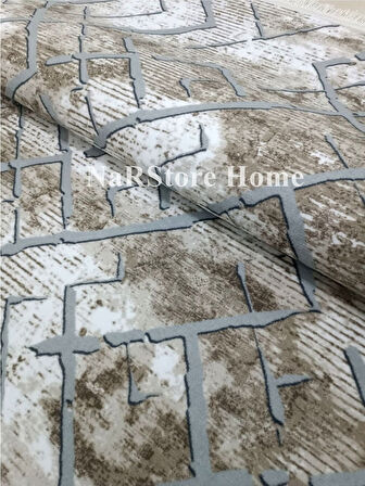 Gri Kahve Saçaklı Kaymaz Taban Yıkanabilir Kesme Yolluk Salon Mutfak Oturma Odası Halı