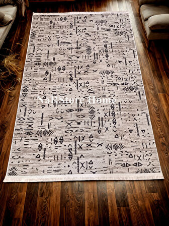 Dinarsu İskandinav Kabartmalı Saçaklı Kahve Kaymaz Taban Yıkanabilir Kesme Yolluk Halı