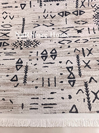 Dinarsu İskandinav Kabartmalı Saçaklı Kahve Kaymaz Taban Yıkanabilir Kesme Yolluk Halı