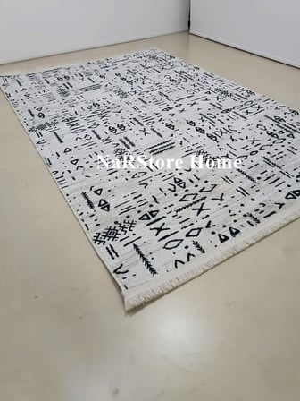 Dinarsu İskandinav Saçaklı Kabartmalı Krem Kaymaz Taban Yıkanabilir Kesme Yolluk Halı