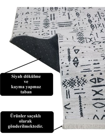 Dinarsu İskandinav Saçaklı Kabartmalı Krem Kaymaz Taban Yıkanabilir Kesme Yolluk Halı