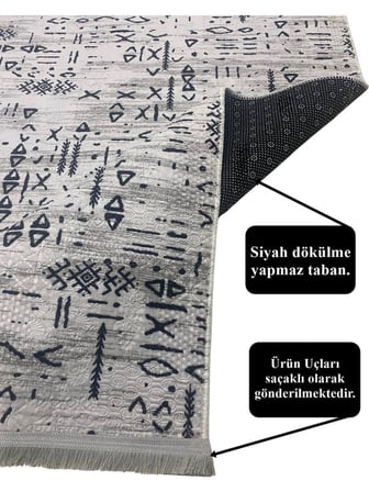 Dinarsu İskandinav Kabartmalı Saçaklı Gri Kaymaz Taban Yıkanabilir Kesme Yolluk Halı