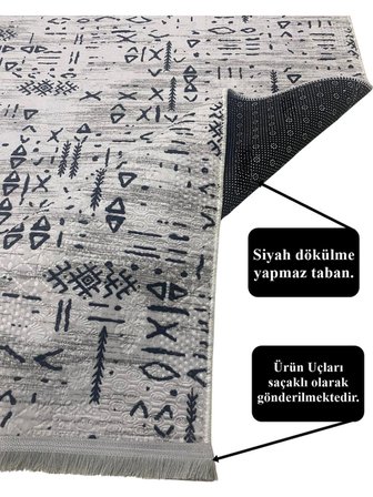 Dinarsu İskandinav Kabartmalı Saçaklı Gri Kaymaz Taban Yıkanabilir Kesme Yolluk Halı