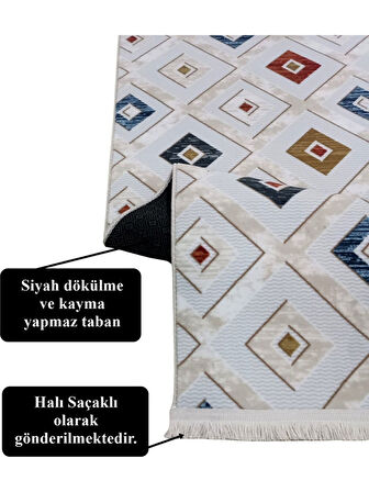 Renkli Multi Saçaklı Kaymaz Tabanlı Kesme Yıkanabilir Hali Yolluk