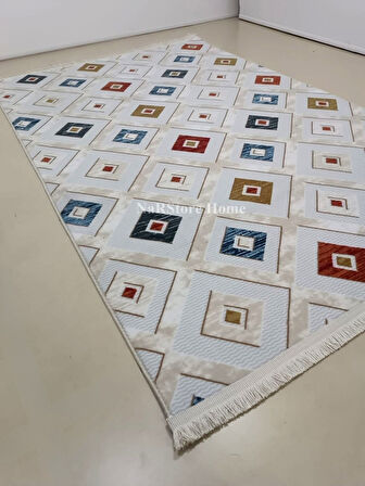 Renkli Multi Saçaklı Kaymaz Tabanlı Kesme Yıkanabilir Hali Yolluk