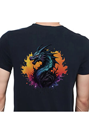 Splash Dragon T-shirt %100 Pamuklu Siyah Penye Basic Erkek Tişört