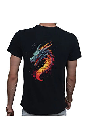 Splash Dragon T-shirt %100 Pamuklu Siyah Penye Basic Erkek Tişört