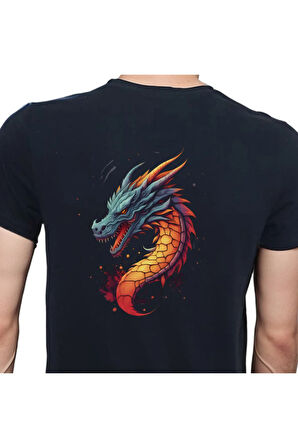 Splash Dragon T-shirt %100 Pamuklu Siyah Penye Basic Erkek Tişört