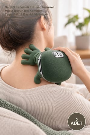 2 Adet Isıtıcılı Güçlü Masaj Aleti – Şarjlı 3 Kademeli El Hissi Tasarımlı Vücut Boyun Bel Kompakt Taşınabilir 4 Başlıklı Massager