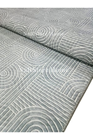 Elit Rölyef Gri Beyaz Kabartmalı Kaymaz Taban Yıkanabilir Kesme Yolluk Halı