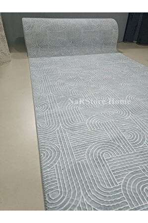 Elit Rölyef Gri Beyaz Kabartmalı Kaymaz Taban Yıkanabilir Kesme Yolluk Halı