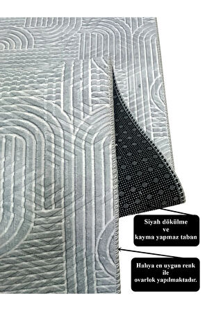 Elit Rölyef Gri Beyaz Kabartmalı Kaymaz Taban Yıkanabilir Kesme Yolluk Halı