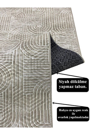 Elit Rölyef Krem Beyaz Kabartmalı Kaymaz Taban Yıkanabilir Kesme Yolluk Halı
