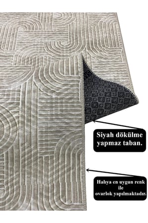 Elit Rölyef Krem Beyaz Kabartmalı Kaymaz Taban Yıkanabilir Kesme Yolluk Halı