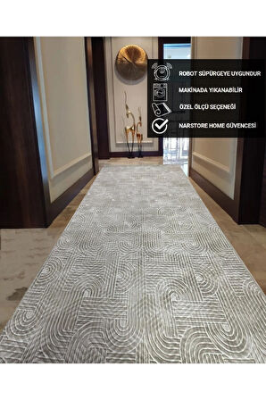 Elit Rölyef Krem Beyaz Kabartmalı Kaymaz Taban Yıkanabilir Kesme Yolluk Halı